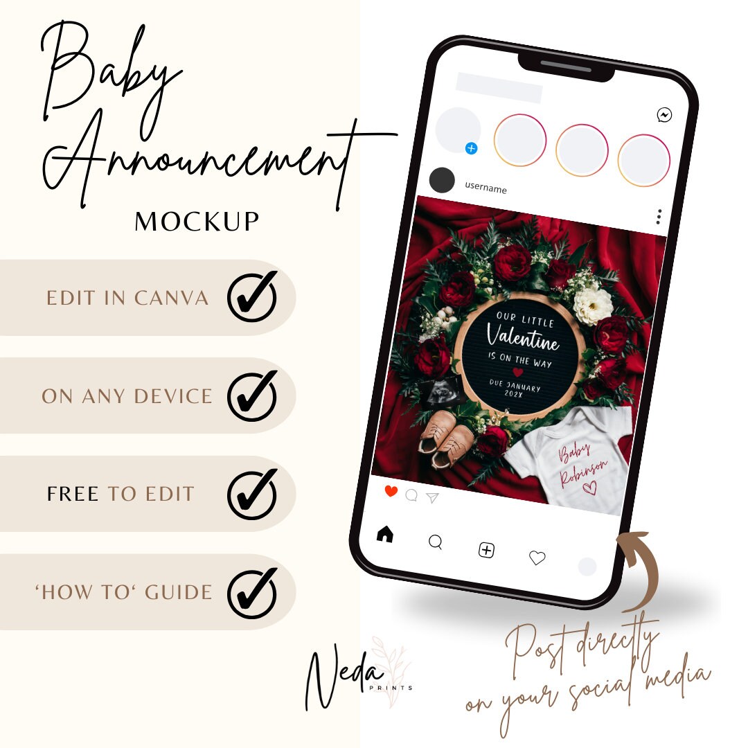 EDITABLE Valentines Day Pregnancy Announcement Digital, Valentine Love Baby announcement, Social Media announcement, Instant Download, 0325