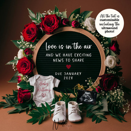 EDITABLE Valentines Day Pregnancy Announcement Digital, Valentine Love Baby announcement, Social Media announcement, Instant Download, 0326
