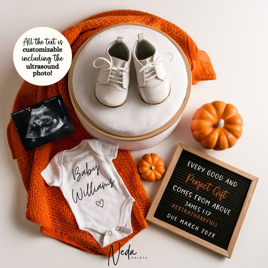 EDITABLE Fall Christian Thanksgiving Pregnancy Announcement Digital, Fall Baby announcement, Social Media announcement Instant Download 0341