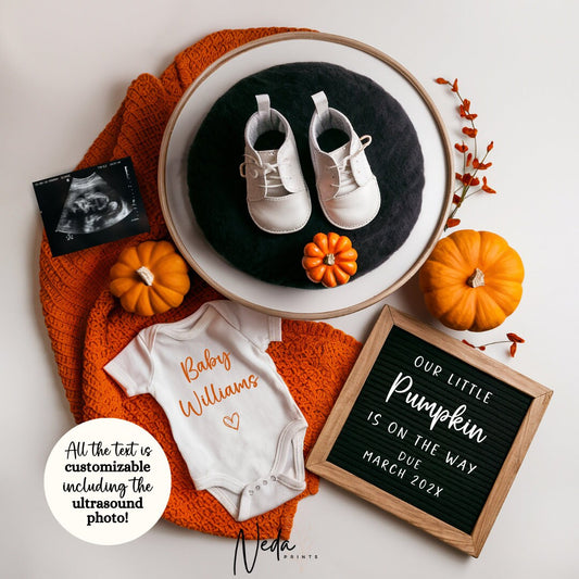 EDITABLE Fall Halloween Thanksgiving Pregnancy Announcement Digital, Fall Baby announcement, Social Media announcement Instant Download 0345