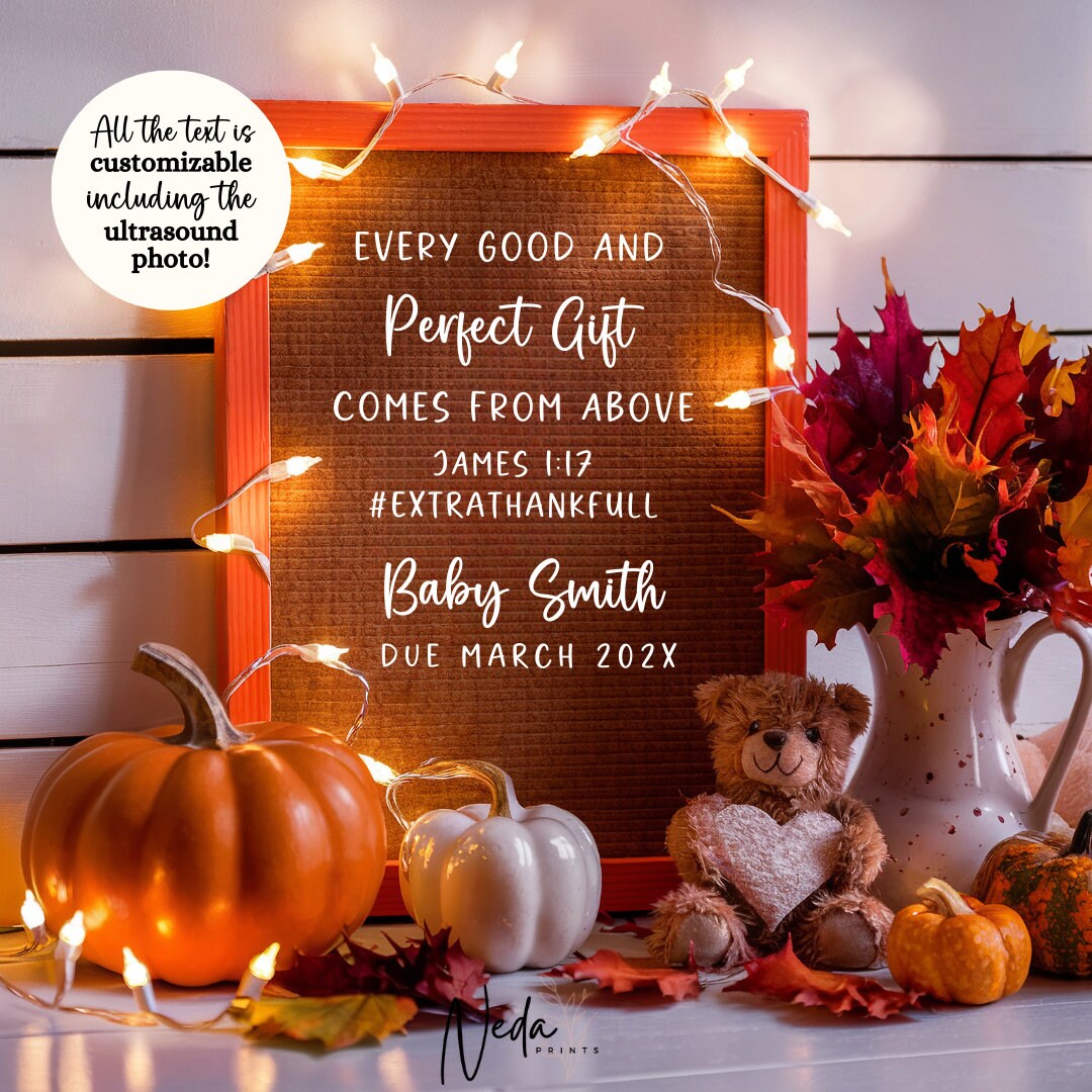 EDITABLE Fall Christian Thanksgiving Pregnancy Announcement Digital, Fall Baby announcement, Social Media announcement Instant Download 0346