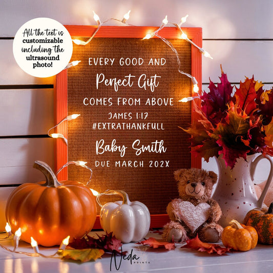EDITABLE Fall Christian Thanksgiving Pregnancy Announcement Digital, Fall Baby announcement, Social Media announcement Instant Download 0346
