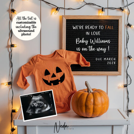 EDITABLE Fall Halloween Thanksgiving Pregnancy Announcement Digital, Fall Baby announcement, Social Media announcement Instant Download 0349
