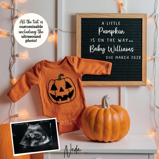 EDITABLE Fall Halloween Thanksgiving Pregnancy Announcement Digital, Fall Baby announcement, Social Media announcement Instant Download 0350