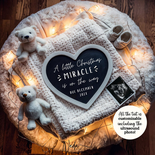 EDITABLE Christmas Baby Pregnancy Announcement Baby Announcement Christmas Baby Reveal Christmas Miracle Pregnancy Announcement Digital 0372