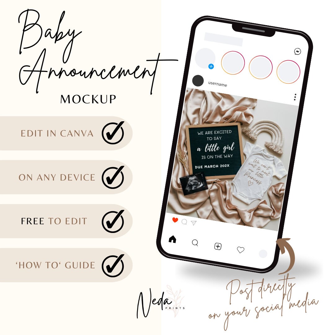 EDITABLE A little Baby Girl Pregnancy Announcement, Digital Pregnancy Announcement, Social Media instagram pregnancy, Download Template 0387