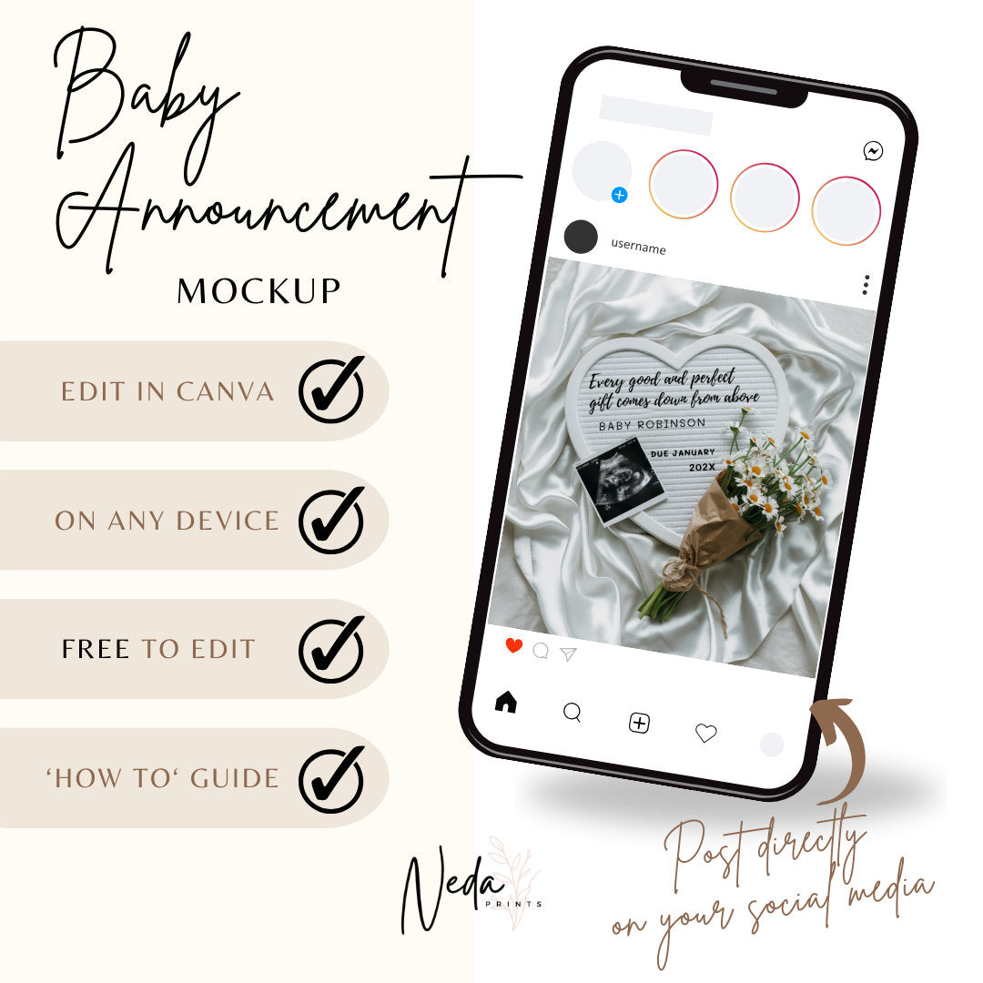 EDITABLE Christian Baby Neutral Pregnancy Announcement Digital Pregnancy Announcement Social Media instagram pregnancy Download Template0395