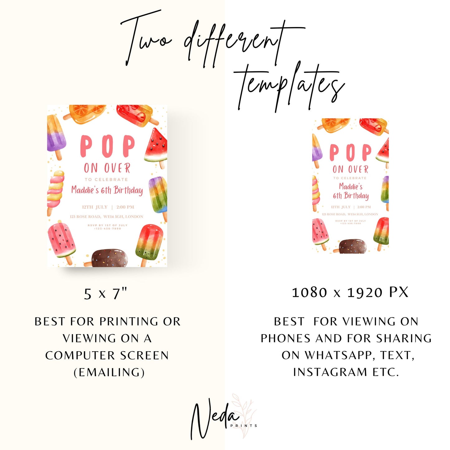 EDITABLE Popsicle Summer Ice Cream Birthday Invitation, Pop Ice cream themed party, Here's the scoop, Girl Birthday Invite, Template I0069