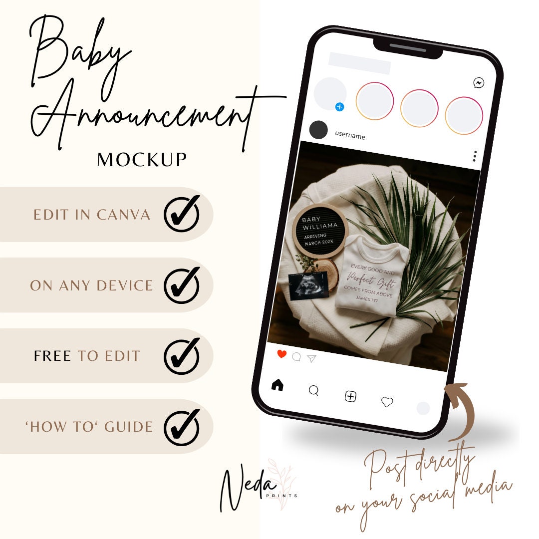 EDITABLE Neutral Baby Christian Pregnancy Announcement, Digital Pregnancy Announcement, Social Media Instagram post, Instant Download 0456