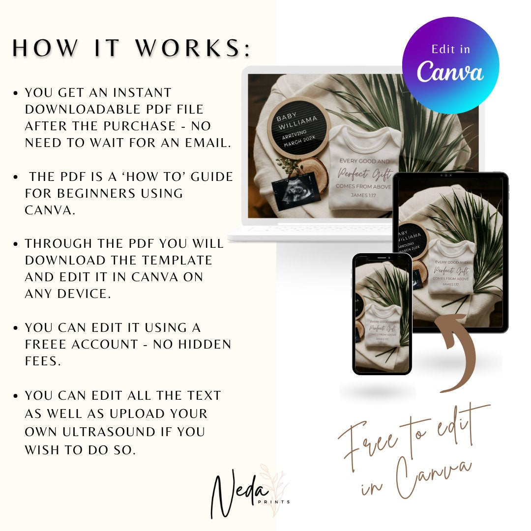 EDITABLE Neutral Baby Christian Pregnancy Announcement, Digital Pregnancy Announcement, Social Media Instagram post, Instant Download 0456