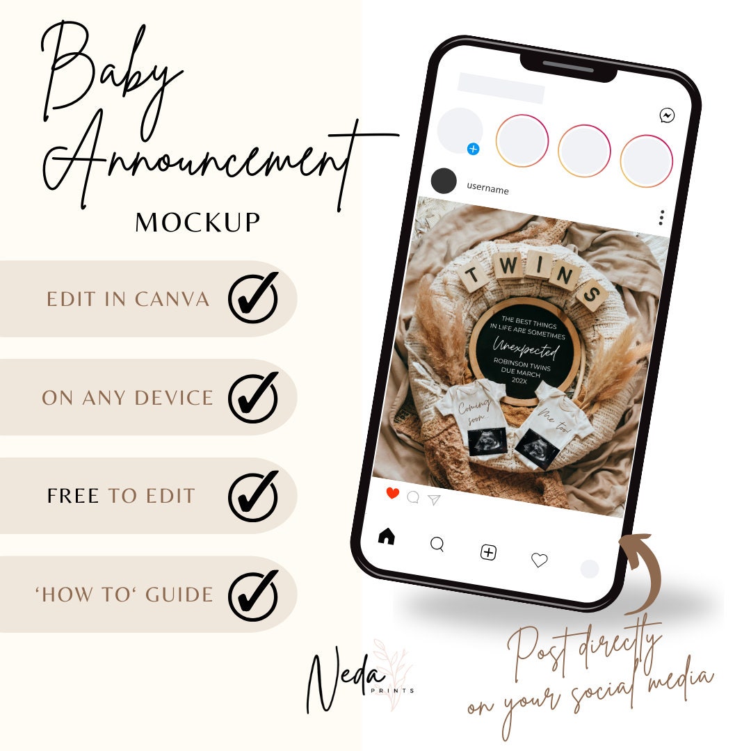 EDITABLE Unexpected Twin Pregnancy Announcement, Twin Baby announcement, Twin Pregnancy Reveal, Announcement, Instant Digital Download, 0458