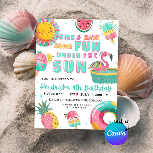EDITABLE Summer Beach Pool Birthday Invitation Boy Birthday Invite Pool Party Birthday Splish splash swimming Birthday Party Download I0075