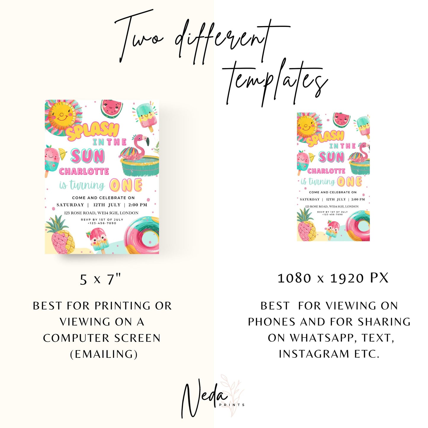 EDITABLE First Summer Beach Birthday Invitation 1st Birthday Invite Pool Party Birthday Splish splash swimming Birthday Party Download I0077