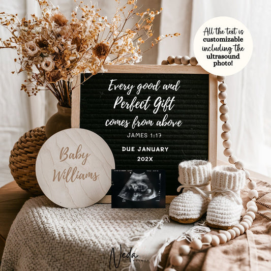 EDITABLE Neutral Baby Christian Pregnancy Announcement, Digital Pregnancy Announcement, Social Media Instagram post, Instant Download 0397