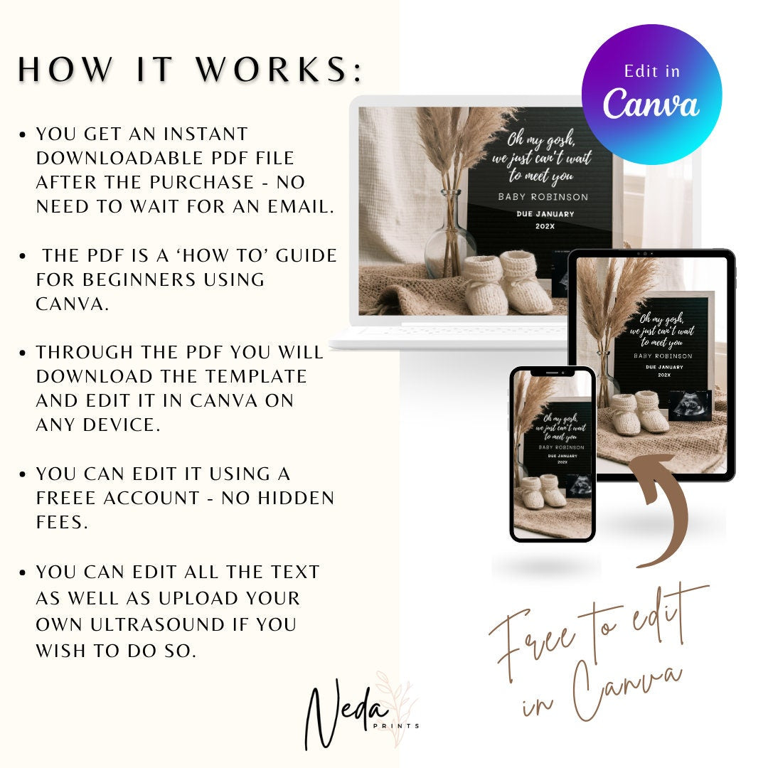 EDITABLE Neutral Baby Boho Pregnancy Announcement, Digital Pregnancy Announcement, Social Media Instagram pregnancy, Download Template 0398