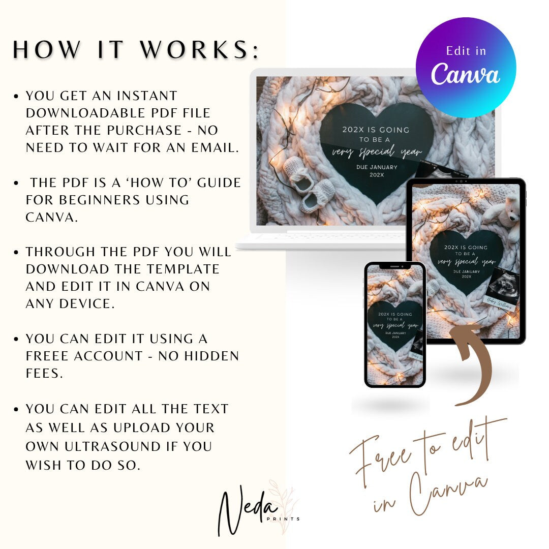 EDITABLE Neutral New Year Pregnancy Announcement, Digital Baby Pregnancy Announcement, Social Media Instagram post, download template 0407