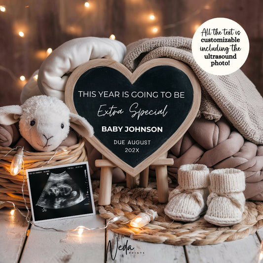 EDITABLE Neutral New Year pregnancy Announcement, NY Digital Pregnancy Announcement, New Yeras Social Media instagram Download Template 0413