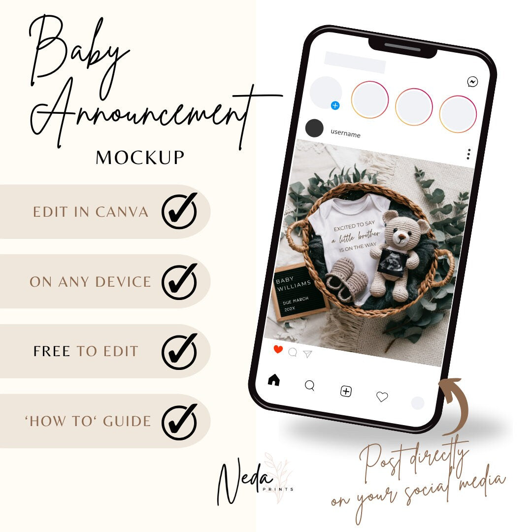 EDITABLE Little Brother Pregnancy Announcement Digital, Baby Boy Announcement, Gender reveal, social media insta announcement, Download 0419