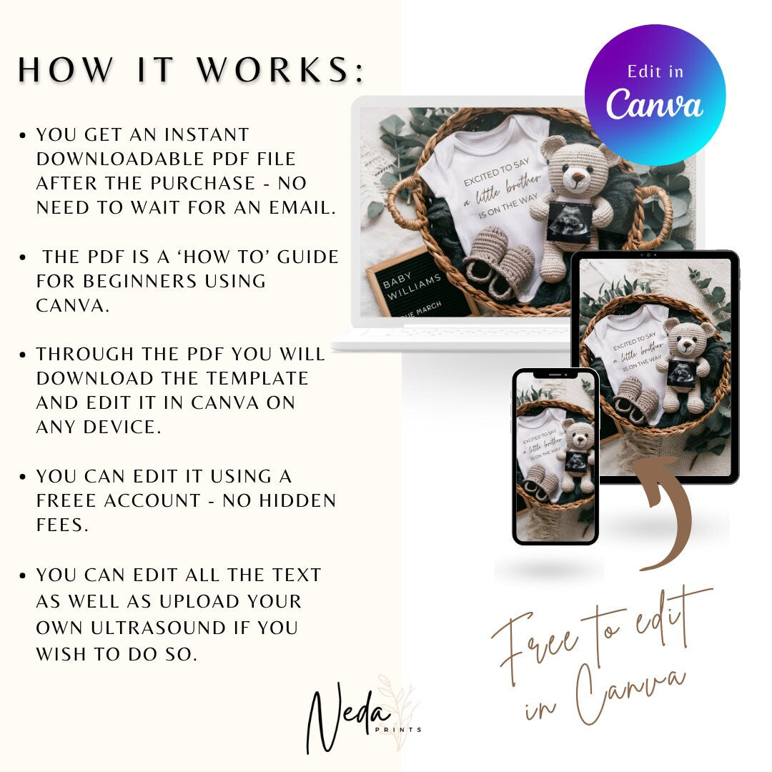 EDITABLE Little Brother Pregnancy Announcement Digital, Baby Boy Announcement, Gender reveal, social media insta announcement, Download 0419