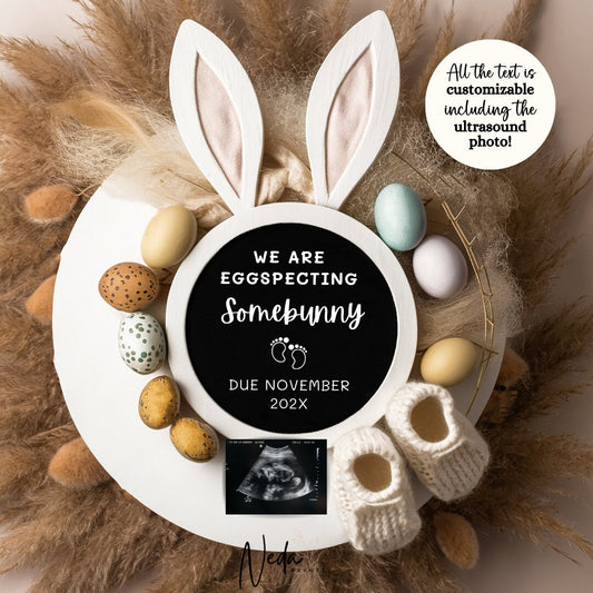 EDITABLE Neutral Easter Pregnancy Announcement, Easter Eggspecting Baby Announcement, Spring Pregnancy, Social Media Download Template 0424