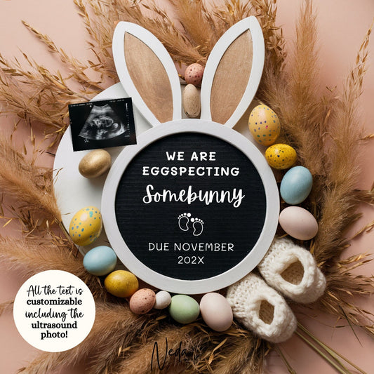 EDITABLE Neutral Easter Pregnancy Announcement, Easter Eggspecting Baby Announcement, Spring Pregnancy, Social Media Download Template 0426