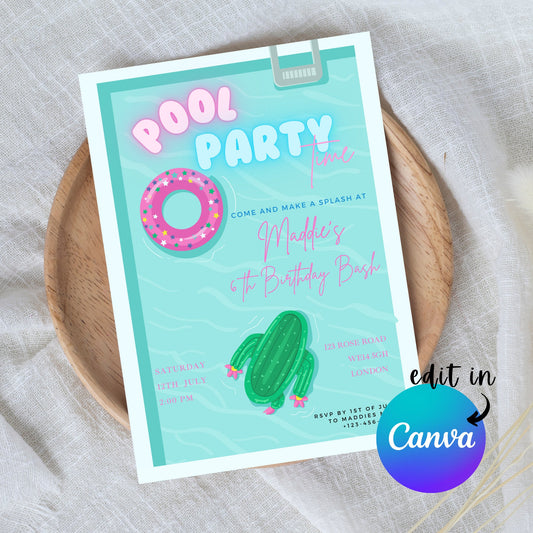 EDITABLE Pool Party Summer Birthday Invitation, Girl Boy Birthday Invite, Pool Party Birthday, Swimming Beach Party invite, Download I0091