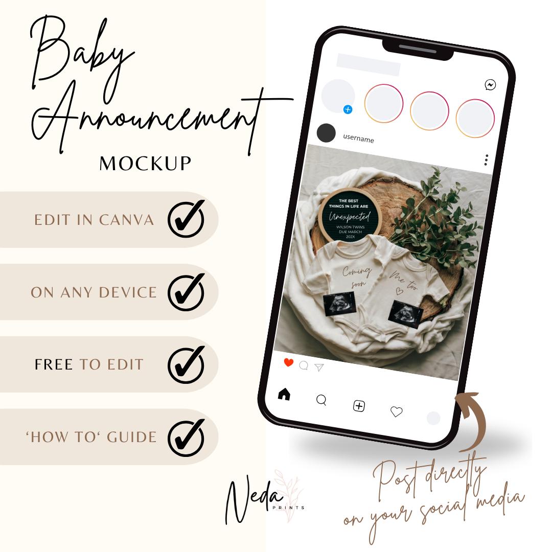 EDITABLE Unexpected Twin Pregnancy Announcement, Twin Baby announcement, Miracle Twin Pregnancy Reveal, Announcement, Digital Download, 0463