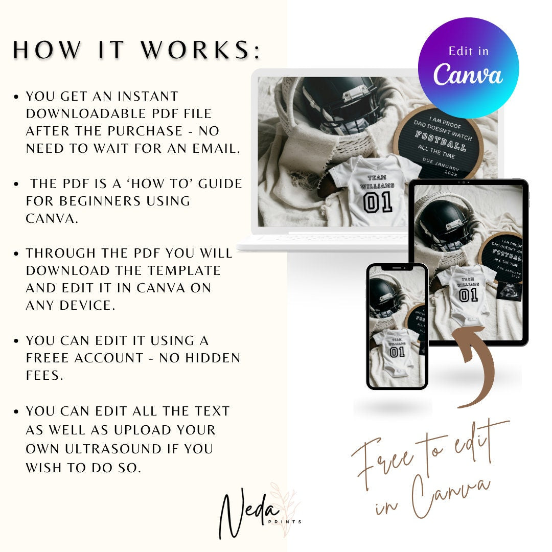 EDITABLE American Football Pregnancy Announcement, Baby Football announcement NFL Superbowl Pregnancy Sports Pregnancy Digital Download 0435