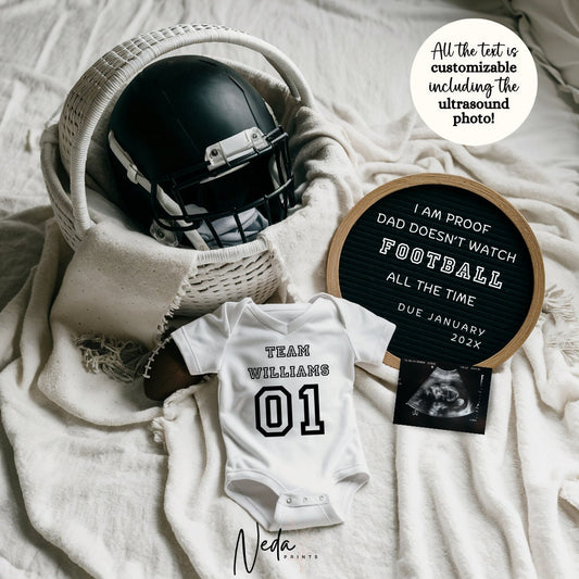 EDITABLE American Football Pregnancy Announcement, Baby Football announcement NFL Superbowl Pregnancy Sports Pregnancy Digital Download 0435