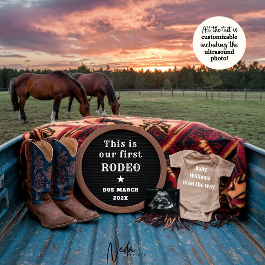 EDITABLE Cowboy Baby Pregnancy Announcement, Western Horse Baby announcement, Cowboy Pregnancy, Our First Rodeo, Social Media Insta, 0438