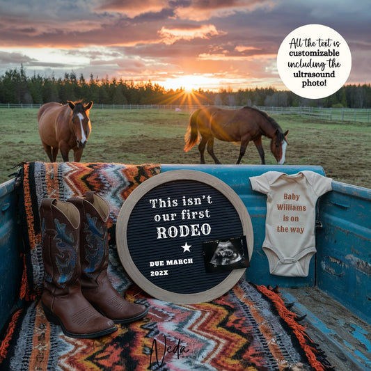 EDITABLE Not our first rodeo Pregnancy Announcement, Western Horse Baby announcement, Cowboy Pregnancy, Our First Rodeo, Social Media, 0440