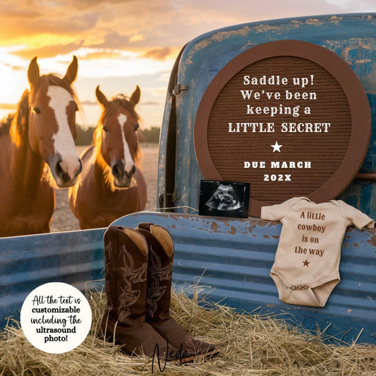 EDITABLE Cowboy Rodeo Baby Pregnancy Announcement, Western Horse Baby announcement, Cowboy Pregnancy, Our First Rodeo, Social Media, 0443