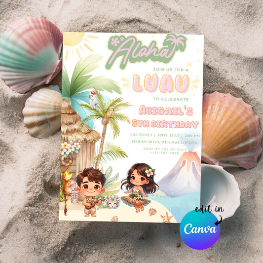 EDITABLE Aloha Tropical Hawaiian Birthday invite, Pool Party Hawaii Invite, Luau Birthday Party, Luau invitation, Beach Party Download I0093
