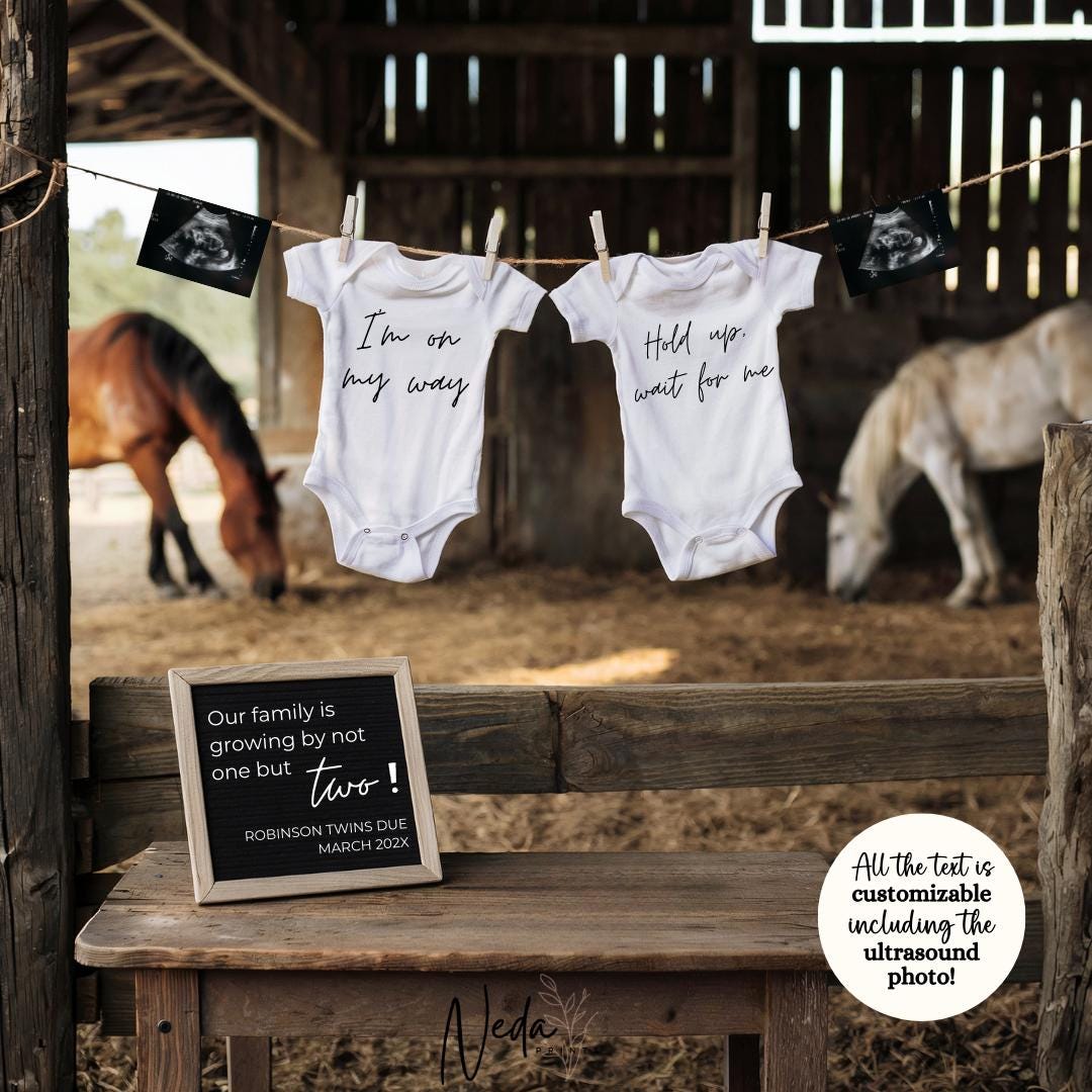 EDITABLE Twin Horse Cowboy Baby Pregnancy Announcement, Western Twin Horse Pregnancy announcement, Horse Riding Pregnancy Social Media 0472