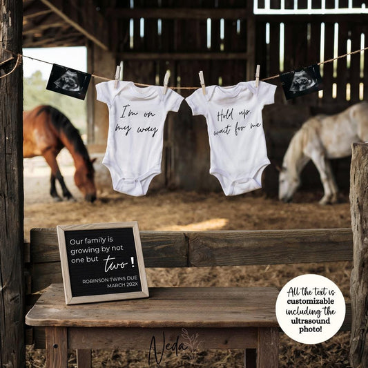 EDITABLE Twin Horse Cowboy Baby Pregnancy Announcement, Western Twin Horse Pregnancy announcement, Horse Riding Pregnancy Social Media 0472