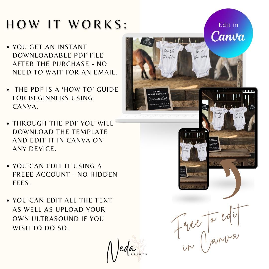 EDITABLE Twin Horse Cowboy Baby Pregnancy Announcement Unexpected Twin Horse Pregnancy announcement Horse Riding Pregnancy Social Media 0473