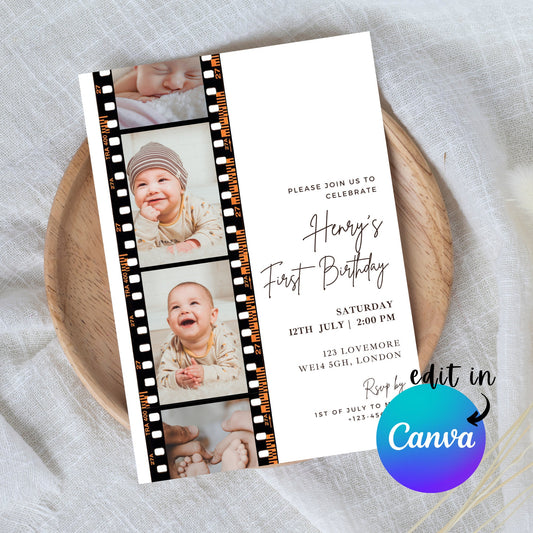 EDITABLE First Second Birthday Photo Invitation, 1st 2nd Girl Birthday Invite, Minimal Boy Birthday invite, Instant Download Template I0098