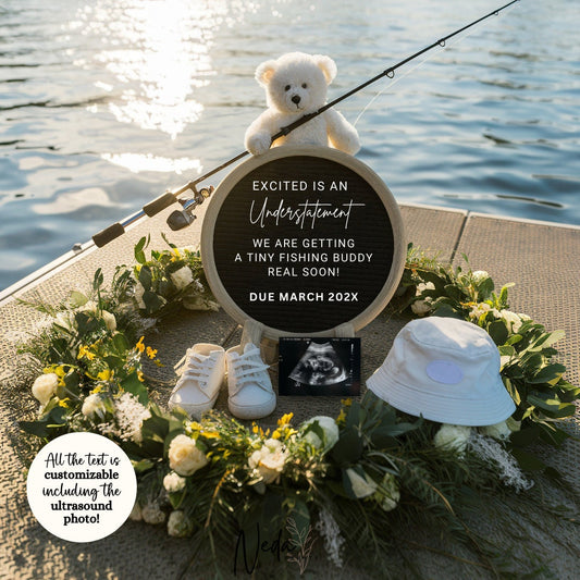 EDITABLE Fishing Pregnancy Announcement Digital Fishing Buddy Baby announcement Social Media Insta Fishing Baby Reveal Instant Download 0453