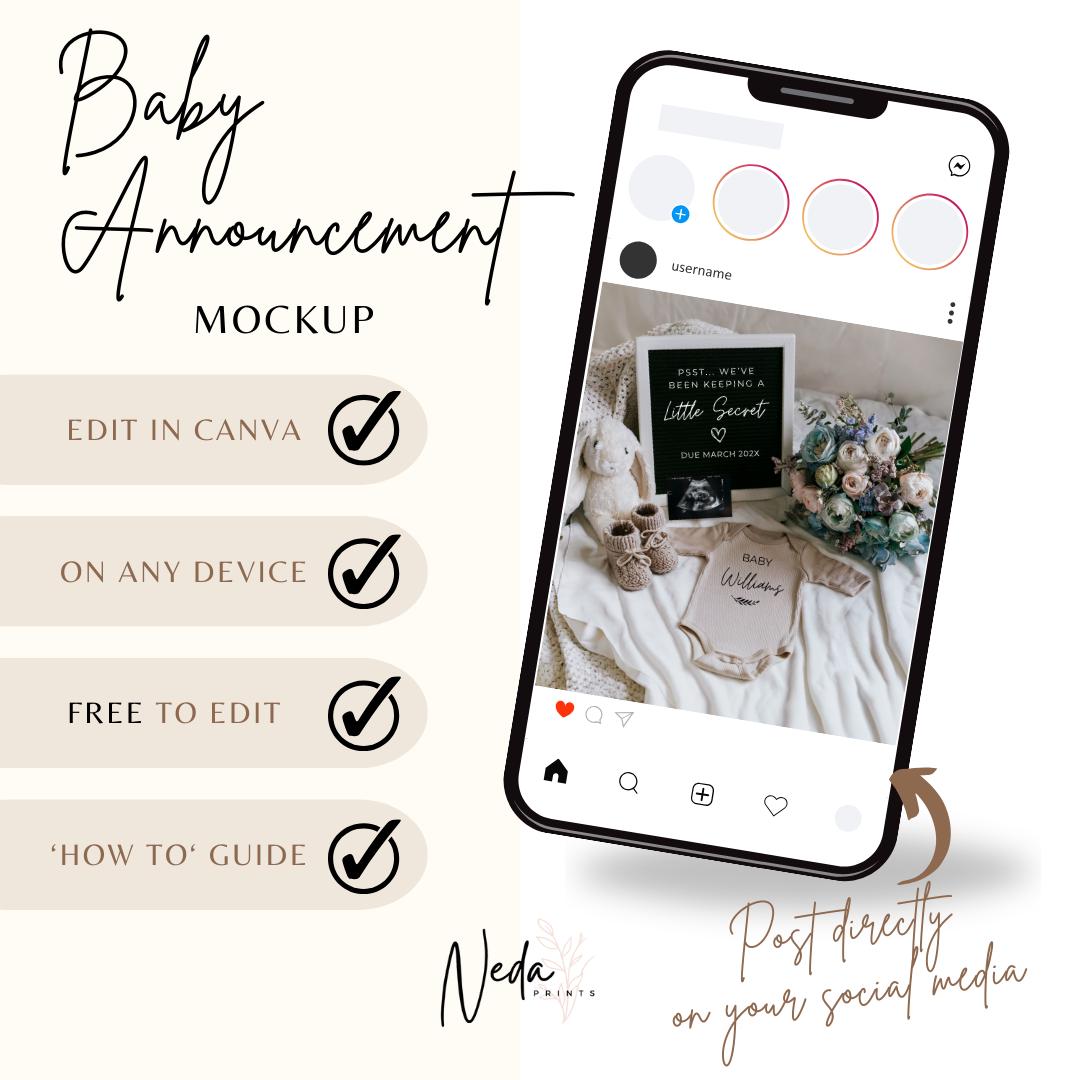 EDITABLE Pregnancy Announcement Digital, Baby announcement, Pregnancy Reveal, Customizable Announcement, Social media Instant Download, 0479