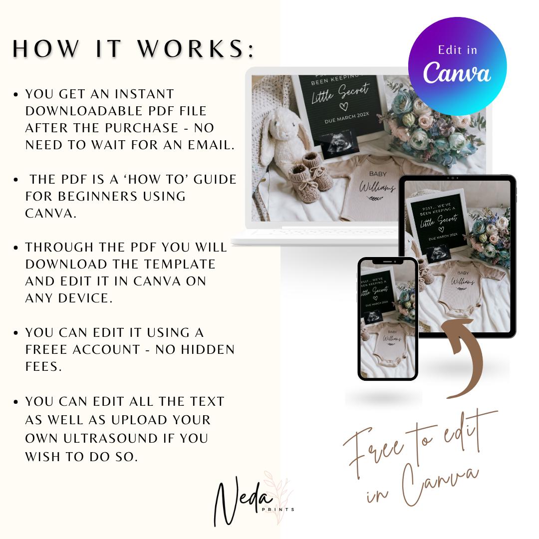 EDITABLE Pregnancy Announcement Digital, Baby announcement, Pregnancy Reveal, Customizable Announcement, Social media Instant Download, 0479