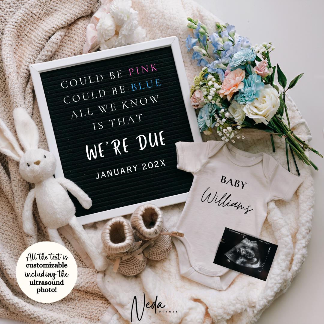 EDITABLE Pregnancy Announcement Digital, Baby announcement, Pregnancy Reveal, Customizable Announcement Gender reveal Instant Download, 0481