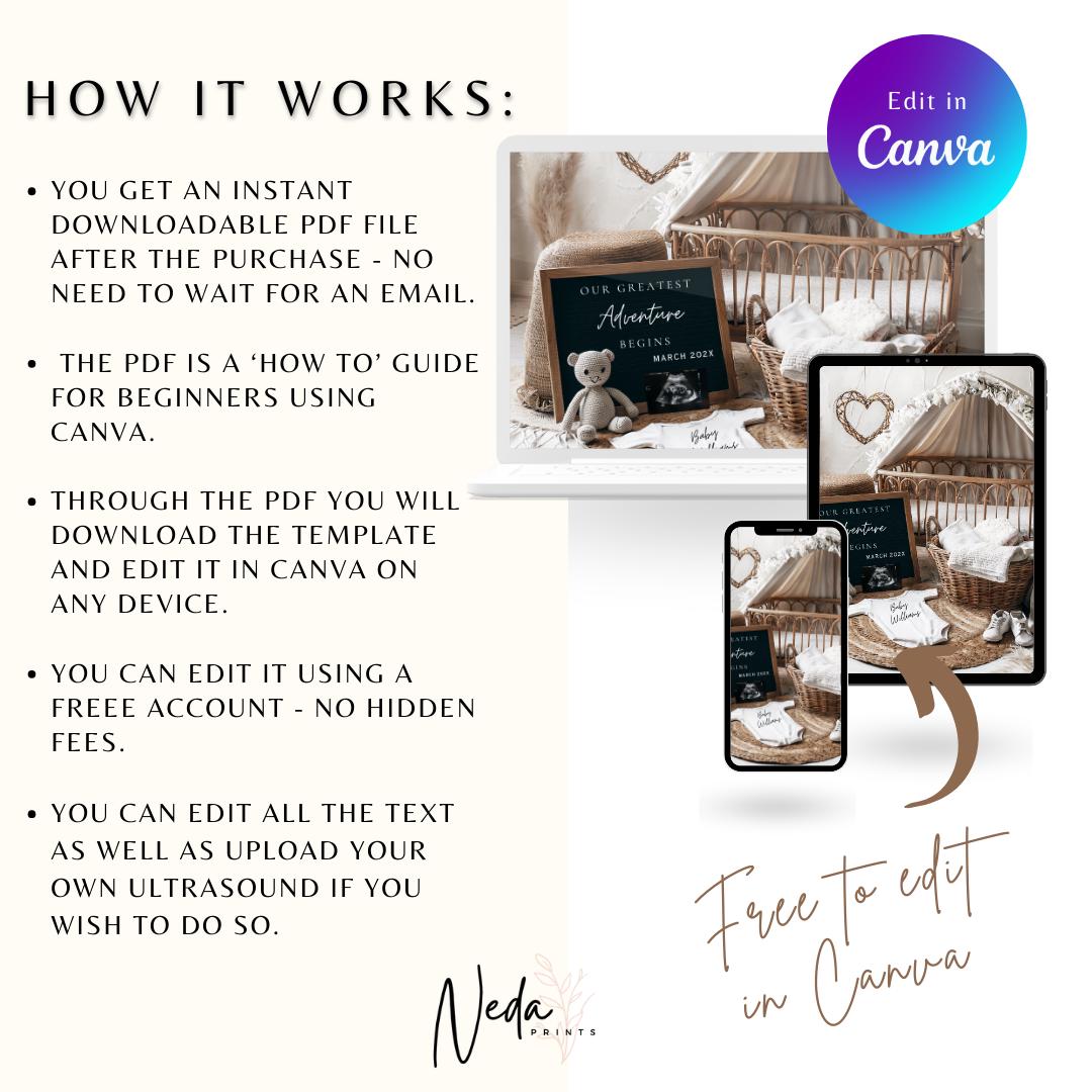 EDITABLE Neutral Pregnancy Announcement Digital, Baby announcement, Pregnancy Reveal, Customizable Announcement, Social Media Download, 0487