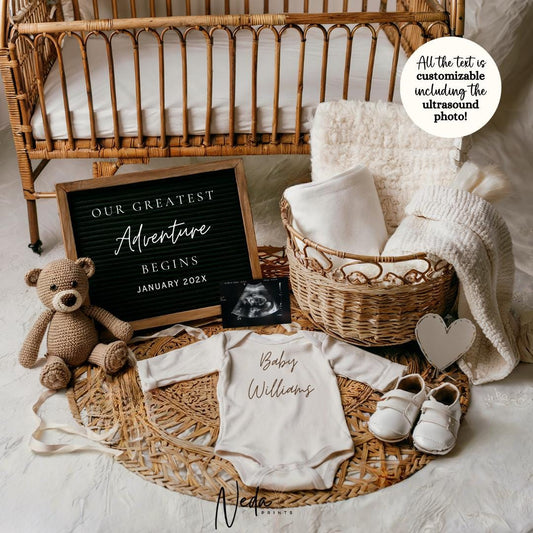 EDITABLE Neutral Pregnancy Announcement Digital, Baby announcement, Pregnancy Reveal, Customizable Announcement, Social Media Download, 0488