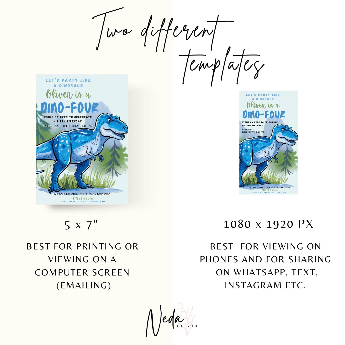 EDITABLE Boy DINO-FOUR Dinosaur Birthday Invitation, 4th dinosaur birthday party Dinosaur Party Invite Fourth dinosaur invite Download I0149