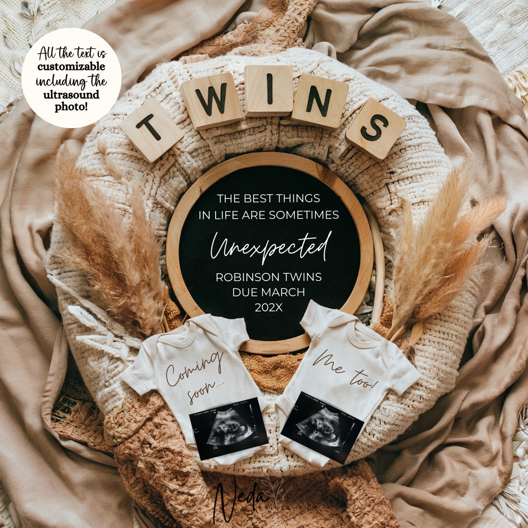 EDITABLE Unexpected Twin Pregnancy Announcement, Twin Baby announcement, Twin Pregnancy Reveal, Announcement, Instant Digital Download, 0458