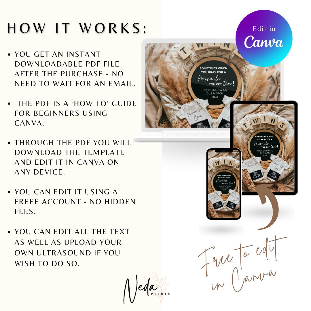 EDITABLE Unexpected Twin Pregnancy Announcement, Twin Baby announcement, Twin Pregnancy Reveal, Announcement, Instant Digital Download, 0459