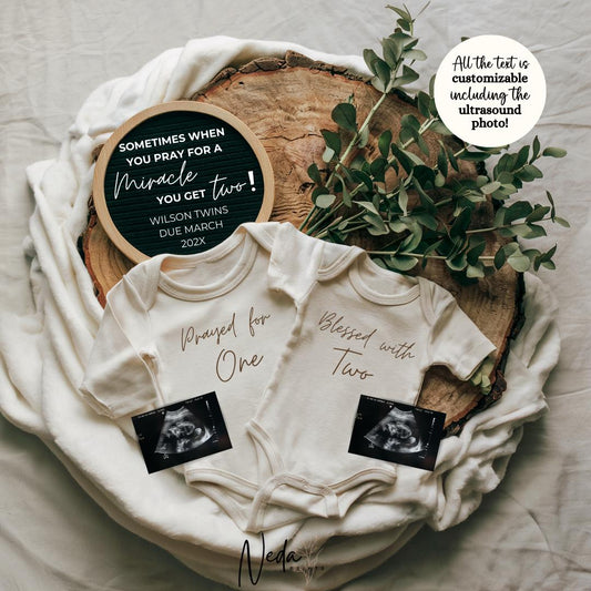 EDITABLE Miracle Twin Pregnancy Announcement, Twin Baby announcement, Unexpected Twin Pregnancy Reveal, Announcement, Digital Download, 0462