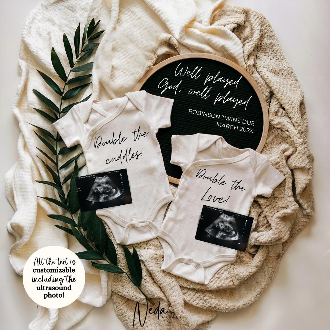 EDITABLE Funny Christian Twin Pregnancy Announcement, Twin Baby announcement, Unexpected Twin Pregnancy Reveal, Announcement, Download, 0470