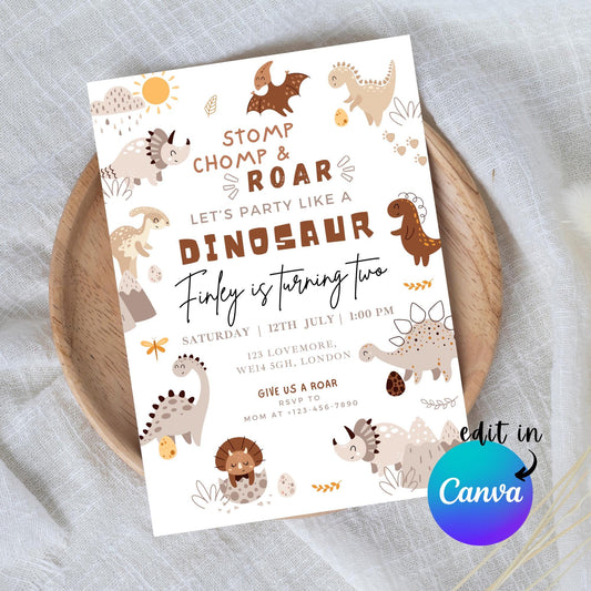 EDITABLE Stomp, Chomp And Roar Like A Dinosaur Birthday Invitation, Dinosaur birthday party, Dinosaur Party Invite, dino boy Download I0138