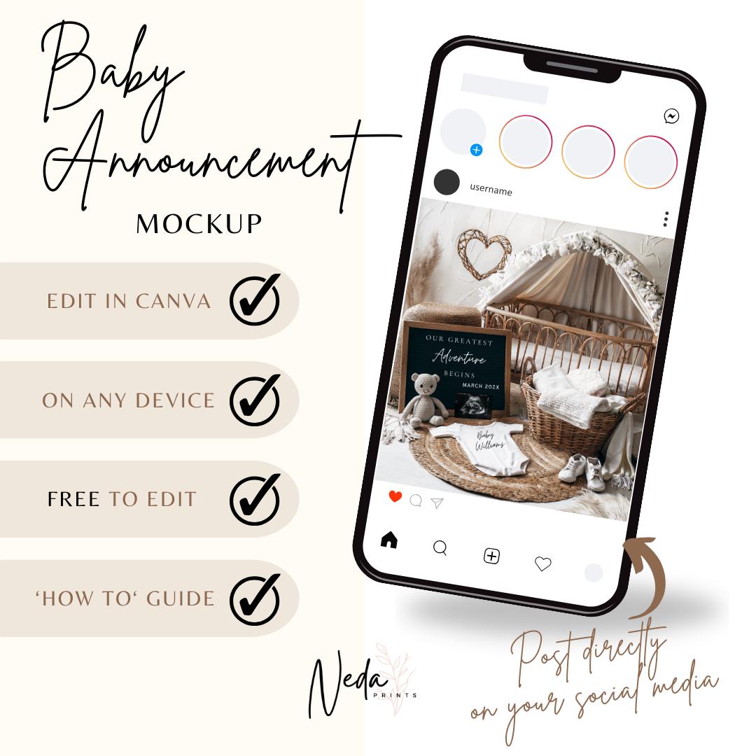 EDITABLE Neutral Pregnancy Announcement Digital, Baby announcement, Pregnancy Reveal, Customizable Announcement, Social Media Download, 0487